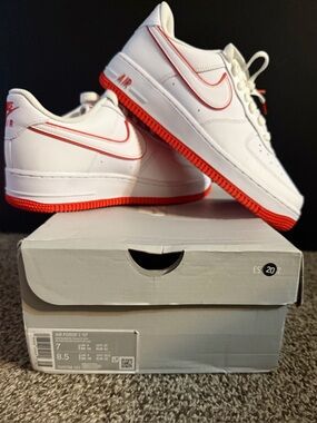 Nike White Leather Sneakers with Red Trim
